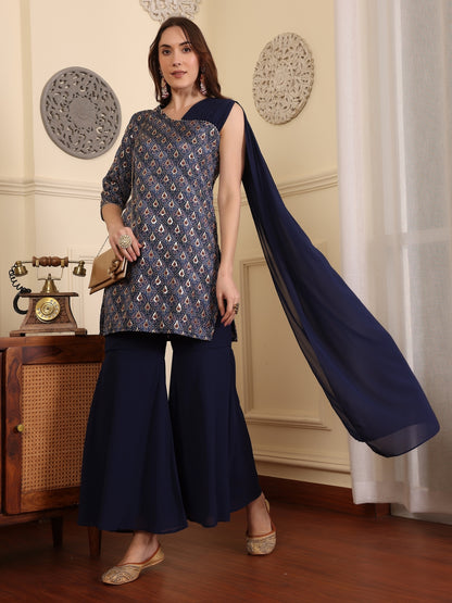 Women Embroidered Regular Sequinned Kurta with Palazzos