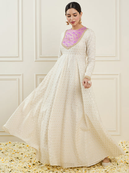 Ethnic Motifs Yoke Design Gotta Patti Chanderi Silk Kurta with Churidar & Dupatta