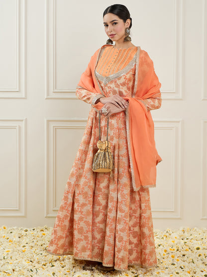 Floral Gotta Patti Regular Anarkali Chanderi Silk Kurta With Churidar & Dupatta