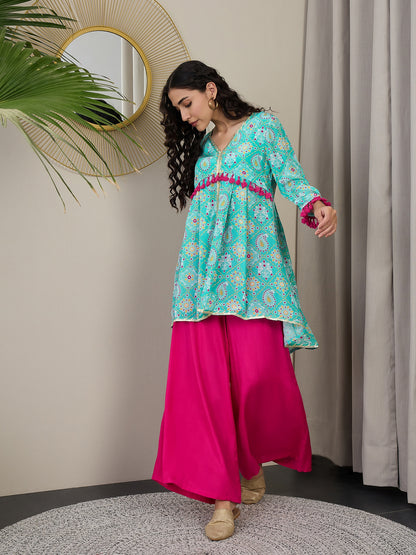 Women Regular Gotta Patti Silk Crepe Top with Palazzos