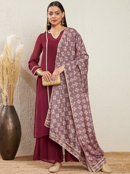Notch Neck Regular Sleeves Gotta Patti Kurta With Palazzos & Dupatta