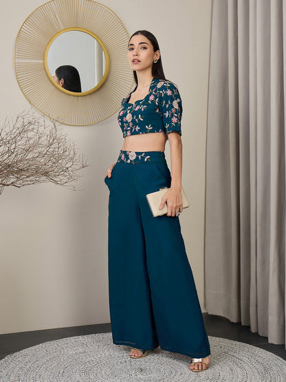 Floral Embroidered Crop Top & Palazzos