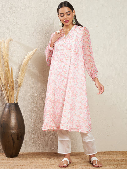 Women Floral Printed Panelled Kurta with Trousers