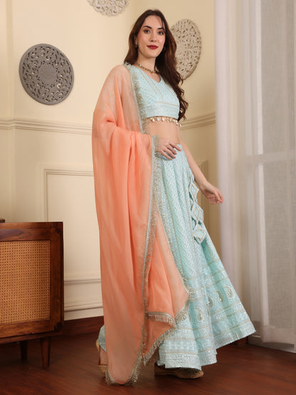 Embroidered Sequinned Lehenga & Blouse With Dupatta