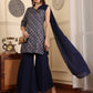 Ethnic Motifs Printed Asysmmetric Neck Sequinned Straight Kurta With Sharara