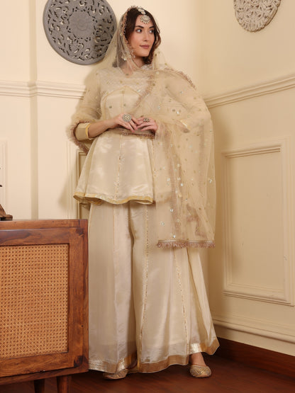 Women Yoke Design Empire Kurti with Palazzos & With Dupatta