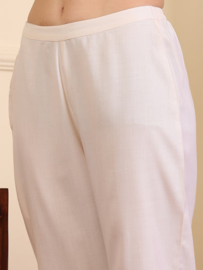 Ethnic Motifs Yoke Design V-Neck Thread Work Pure Cotton Straight Kurta & Trousers
