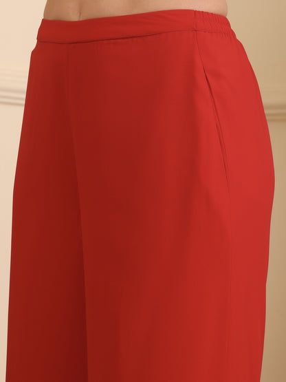 Square Neck Gotta Patti Georgette Straight Kurta With Palazzos & Dupatta