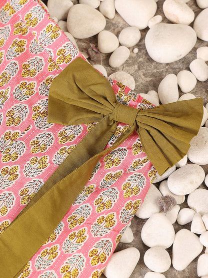 Girls Printed V-Neck Top And Trousers