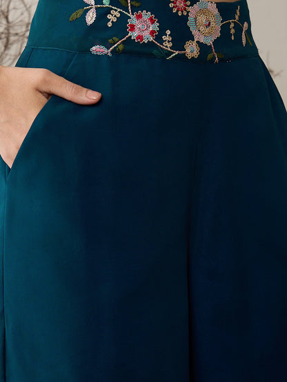 Floral Embroidered Crop Top & Palazzos