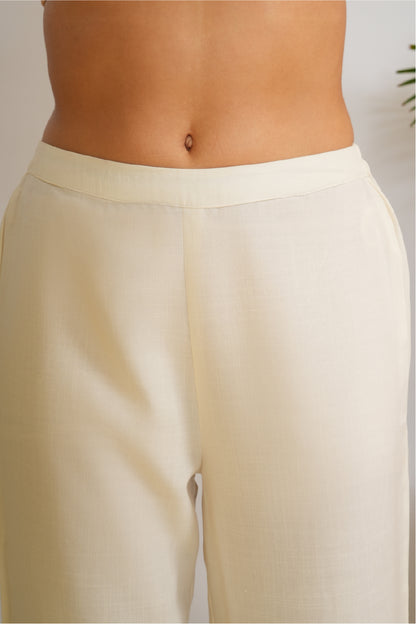 Embroidered Mandarin Collar Linen Tunic With Trousers