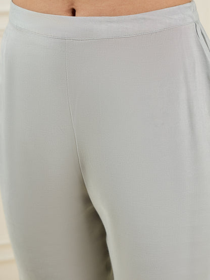 Floral Embroidered Round Neck Regular A-Line Kurta & Trousers