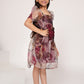 Wine floral printed organza dress
