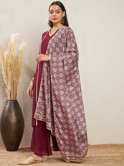 Notch Neck Regular Sleeves Gotta Patti Kurta With Palazzos & Dupatta