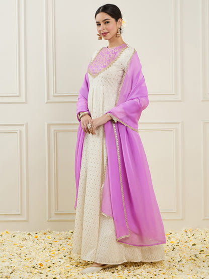 Ethnic Motifs Yoke Design Gotta Patti Chanderi Silk Kurta with Churidar & Dupatta