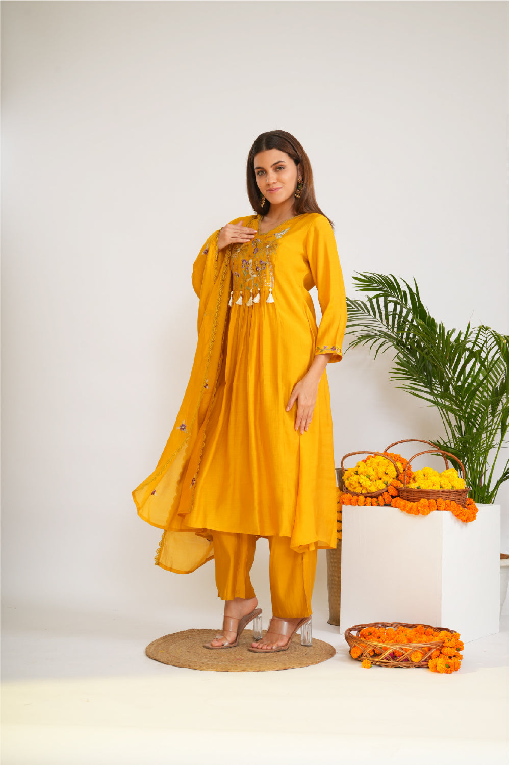 Women Ethnic Motifs Embroidered Empire Thread Work Kurta with Palazzos & Dupatta