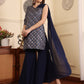 Ethnic Motifs Printed Asysmmetric Neck Sequinned Straight Kurta With Sharara