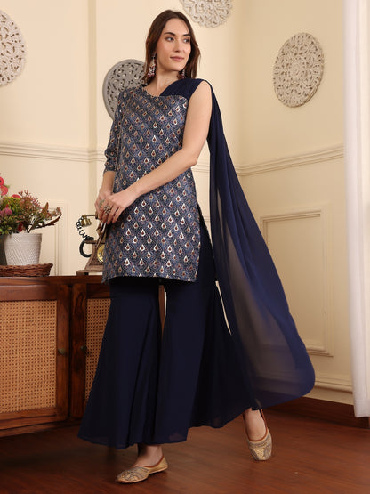 Women Embroidered Regular Sequinned Kurta with Palazzos
