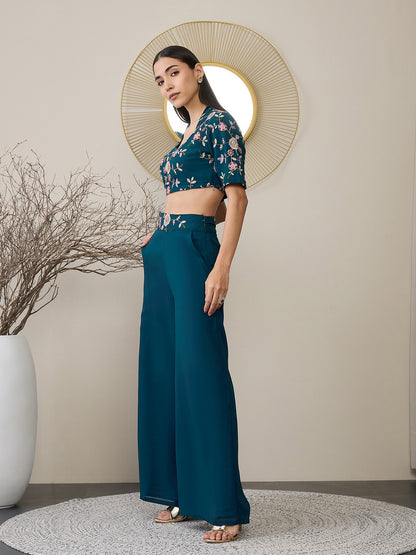 Floral Embroidered Crop Top & Palazzos