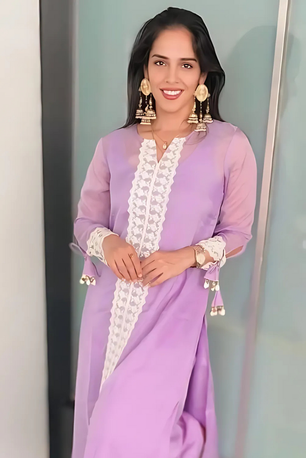 Floral Embroidered Organza Regular Kurta with Salwar