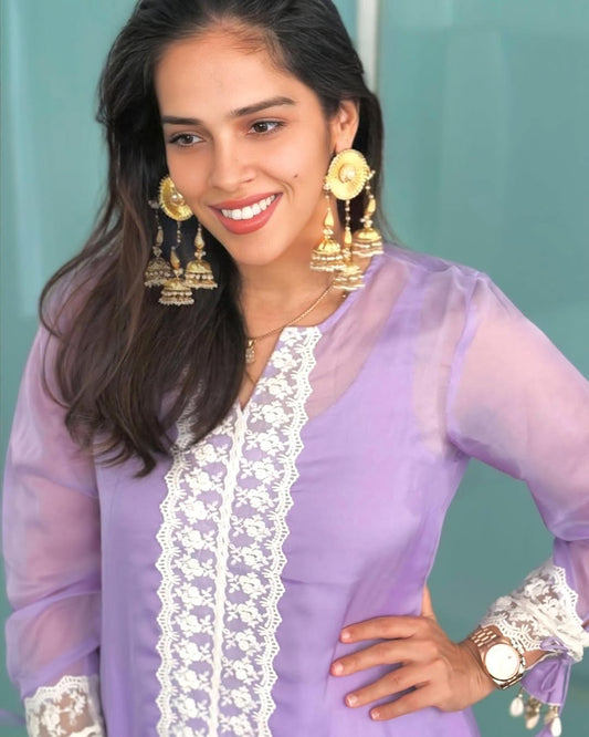Sania Nehwal Floral Embroidered Organza Regular Kurta with Salwar