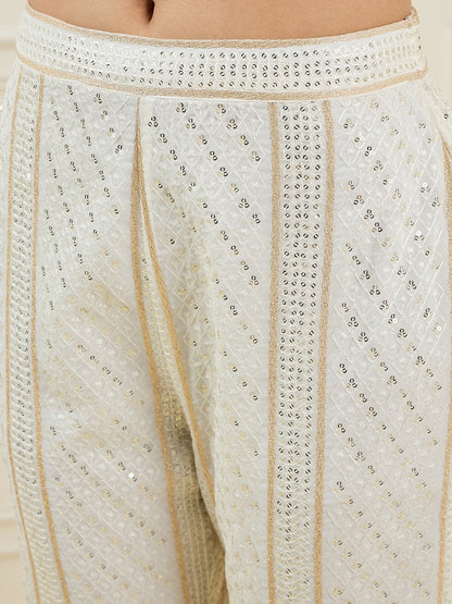 Women Embroidered Regular Sequinned Kurta with Trousers
