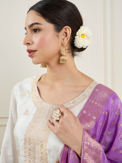 Ethnic Motifs Regular Chanderi Silk Kurta With Trousers & Dupatta