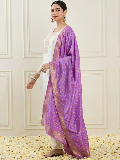 Ethnic Motifs Regular Chanderi Silk Kurta With Trousers & Dupatta