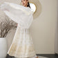 V-Neck Floral Embroidered Empire Mirror Work Anarkali Kurta with Trouser & Dupatta
