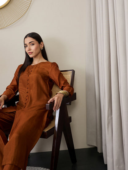 Women High Slit Pure Silk Kurta with Trousers