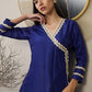 Adornia Solid Silk Blend Angrakha Kurta Set with Gotta Patti Detailing