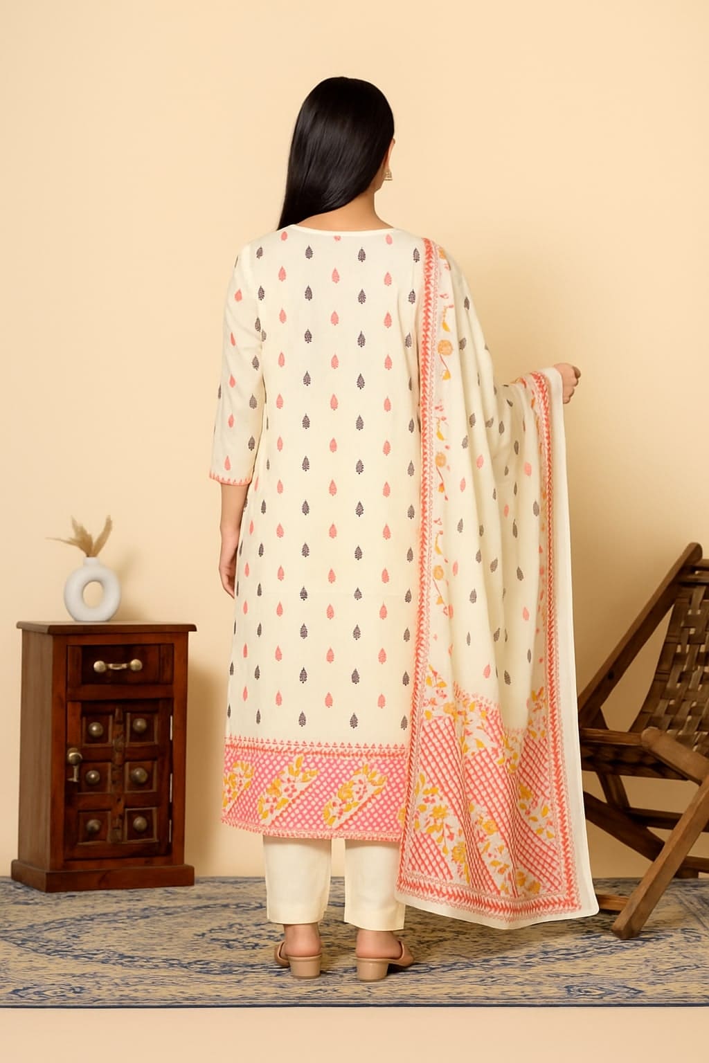 Women Floral Printed Regular Pure Cotton Kurta with Trousers & Dupatta