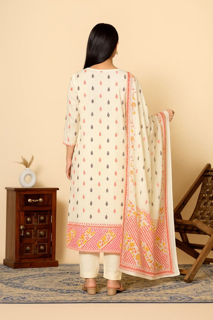 Women Floral Printed Regular Pure Cotton Kurta with Trousers & Dupatta