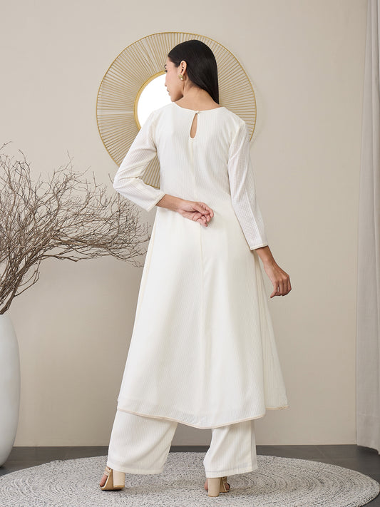 Checked V-Neck A-line Kurta with Palazzos