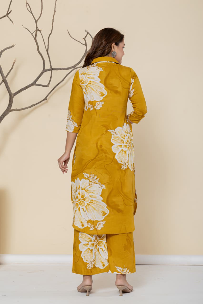 Women Shirt Collar Pure Cotton Kurta with Palazzos