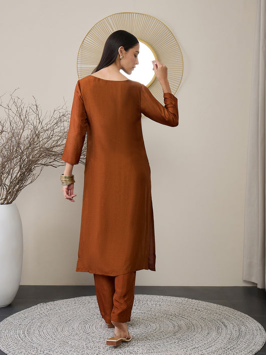 Women High Slit Pure Silk Kurta with Trousers