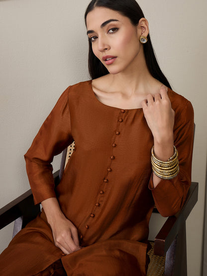 Women High Slit Pure Silk Kurta with Trousers