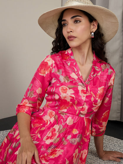Floral Crepe A-Line Midi Dress