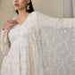 V-Neck Floral Embroidered Empire Mirror Work Anarkali Kurta with Trouser & Dupatta