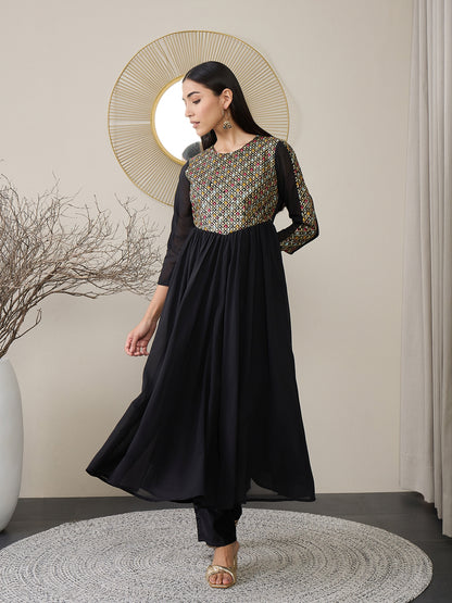 Women Embroidered Empire Kurta with Trousers