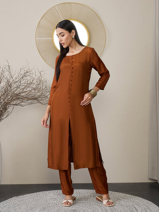 Women High Slit Pure Silk Kurta with Trousers