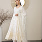 V-Neck Floral Embroidered Empire Mirror Work Anarkali Kurta with Trouser & Dupatta