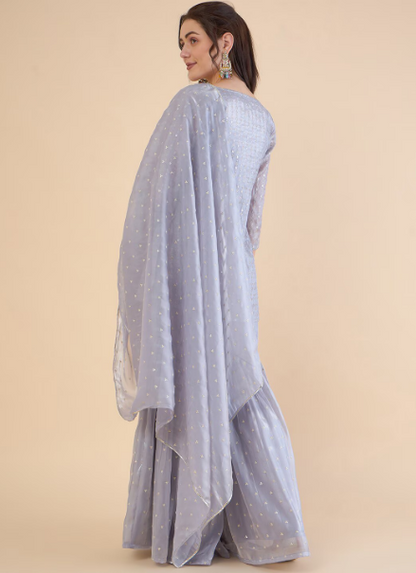 Embroidered Regular Sequinned Kurta with Sharara & With Dupatta