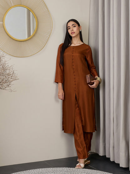 Women High Slit Pure Silk Kurta with Trousers