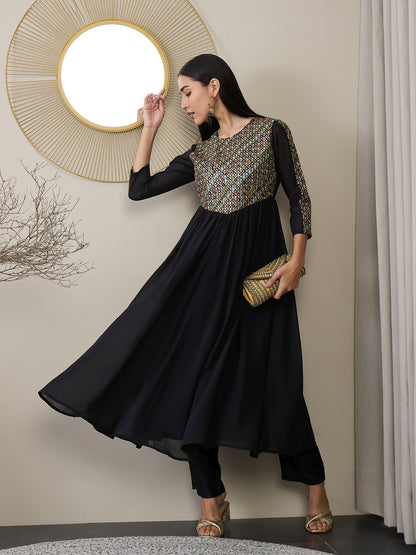 Women Embroidered Empire Kurta with Trousers
