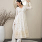 V-Neck Floral Embroidered Empire Mirror Work Anarkali Kurta with Trouser & Dupatta