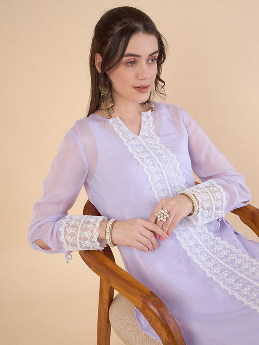 Floral Embroidered Organza Regular Kurta with Salwar