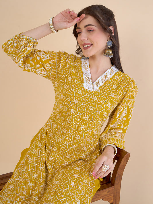 Embroidered Regular Chikankari Kurta with Palazzos