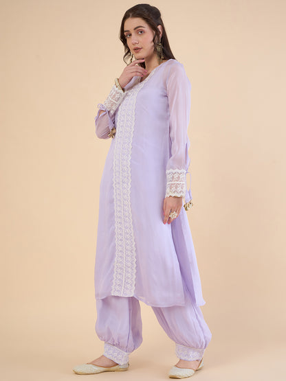 Floral Embroidered Organza Regular Kurta with Salwar