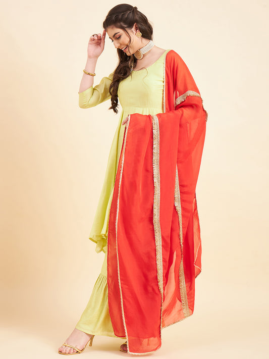 Empire Gotta Patti Chanderi Silk Kurta with Sharara & With Dupatta